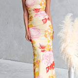 Sleeveless Floral Print Bodycon Maxi Dress