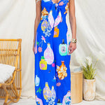 Spaghetti Strap Tie Knot Front Printed Wide Leg Jumpsuit