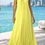 Halter Neck Open Back Pleated Maxi Dress