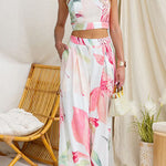 Sleeveless Crop Top High Rise Wide Leg Pants Printed Set
