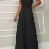 Margovil Sleeveless One Shoulder Waisted Flare Wide Leg Jumpsuit