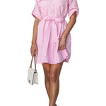 Rolled Up Sleeves Bow Waist Pocketed Mini Shift Dress
