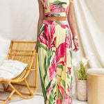 Sleeveless Crop Top and Wide Leg Pants Printed Set