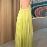 Halter Neck Open Back Pleated Maxi Dress