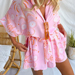 Short Sleeves Button Up Bow Waist Floral Print Romper