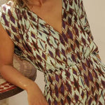 V Neck Short Sleeves Waisted Printed Straight Leg Jumpsuit