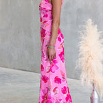 One Shoulder Sleeveless Floral Print Slit Maxi Dress