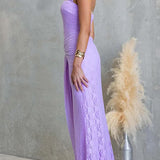 Square Neck Sleeveless Ruched Knot Lace Maxi Dress