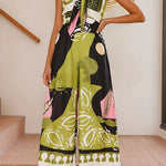 Margovil Tie Front Cut Out Wide Leg Printed Cami Jumpsuit