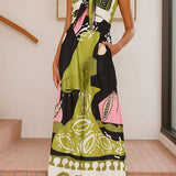 Margovil Tie Front Cut Out Wide Leg Printed Cami Jumpsuit