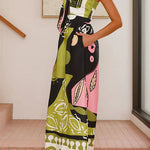 Margovil Tie Front Cut Out Wide Leg Printed Cami Jumpsuit