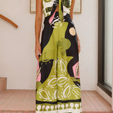 Margovil Tie Front Cut Out Wide Leg Printed Cami Jumpsuit