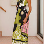 Margovil Tie Front Cut Out Wide Leg Printed Cami Jumpsuit