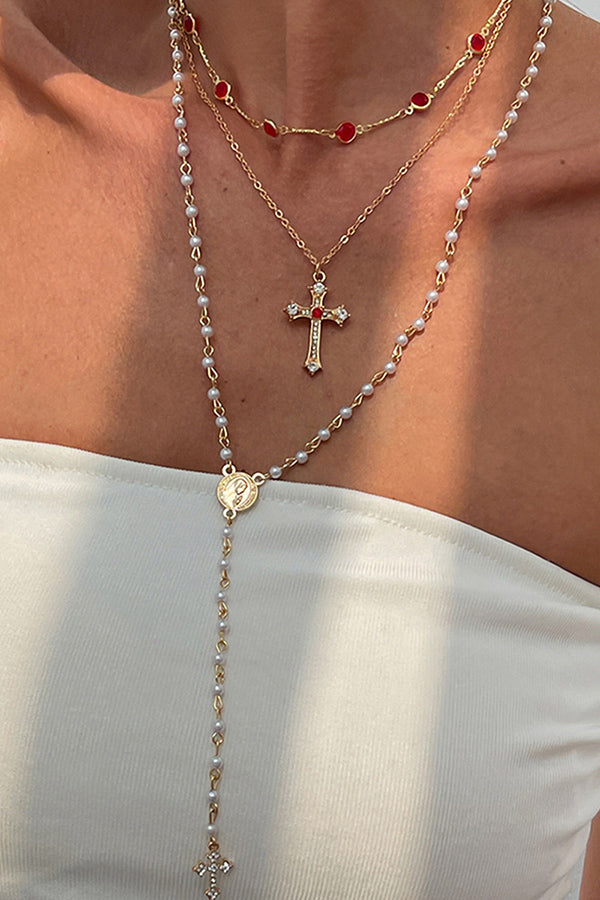Fashionable Diamond Cross Chain Elegant Multi-layered Necklace
