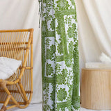 Elastic Waist Floral Print Pocketed Wide Leg Pants