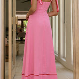 Bow Shoulder Sleeveless High Waist Maxi Dress