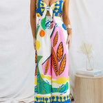 Margovil Spaghetti Strap Cut Out Unique Print Wide Leg Jumpsuit