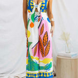 Margovil Spaghetti Strap Cut Out Unique Print Wide Leg Jumpsuit