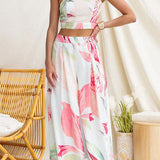 Sleeveless Crop Top High Rise Wide Leg Pants Printed Set