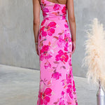One Shoulder Sleeveless Floral Print Slit Maxi Dress