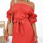 Off Shoulder Tie Waist A-line Mini Dress