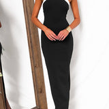 Halter Backless Color Block Bodycon Maxi Dress