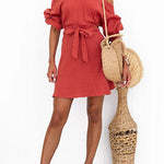 Off Shoulder Tie Waist A-line Mini Dress