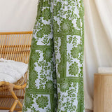 Elastic Waist Floral Print Pocketed Wide Leg Pants