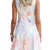 V Neck Sleeveless Floral Print Mini Dress