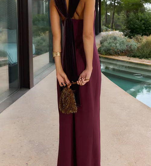 Sleeveless Draped Back Maxi Party Dress