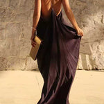 Sleeveless Open Back Solid Satin Maxi Dress