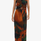 Strapless Cut Out Waist Back Slit Printed Maxi Dress