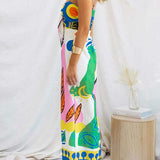 Margovil Spaghetti Strap Cut Out Unique Print Wide Leg Jumpsuit