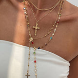 Fashionable Diamond Cross Chain Elegant Multi-layered Necklace