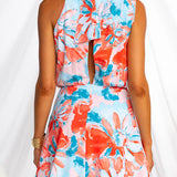 Tie Neck Sleeveless Open Back Floral Print Mini Dress