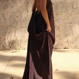 Sleeveless Open Back Solid Satin Maxi Dress