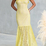 Sleeveless Lace Hollow Out Ruffle Trim Maxi Dress