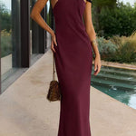 Sleeveless Draped Back Maxi Party Dress