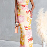 Sleeveless Floral Print Bodycon Maxi Dress