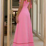 Bow Shoulder Sleeveless High Waist Maxi Dress