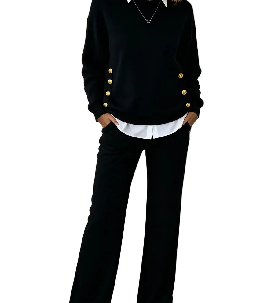 ELLA™ - CONJUNTO CONFORTÁVEL COM CAMISOLA DE MANGA COMPRIDA E CALÇAS