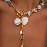 Colar elegante com pendente estrela-do-mar em pérolas