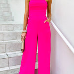 Strapless Ruched Tube Pocketed Wide Leg Jumpsuit