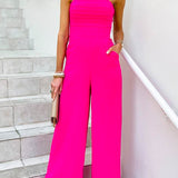 Strapless Ruched Tube Pocketed Wide Leg Jumpsuit