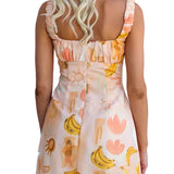 Square Neck Sleeveless Printed A-line Mini Dress