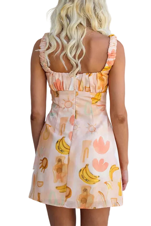 Square Neck Sleeveless Printed A-line Mini Dress