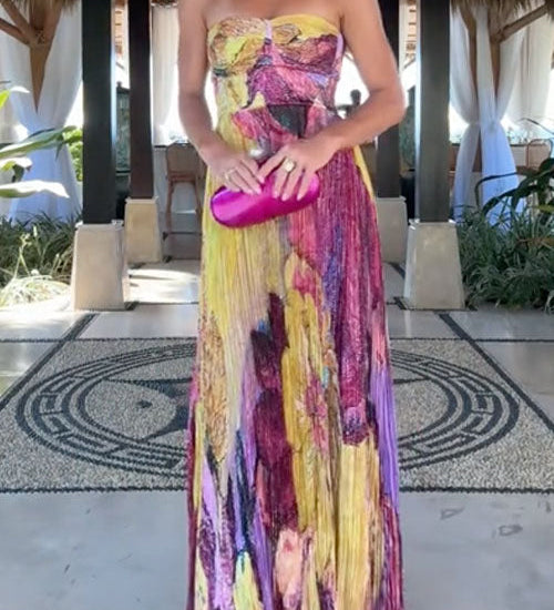 Spaghetti Strap Waisted Floral Print Swing Maxi Dress