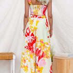 Floral Print Sleeveless Crop Top and Wide Leg Pants Set
