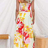 Floral Print Sleeveless Crop Top and Wide Leg Pants Set