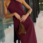 Sleeveless Draped Back Maxi Party Dress